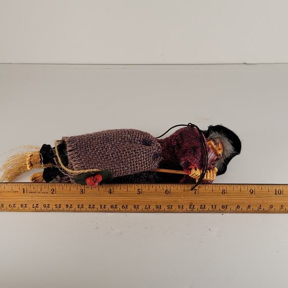 Vintage Witch Doll 9" Handmade Fabric & Resin Broomstick Hanging Decor Halloween - Picture 15 of 16